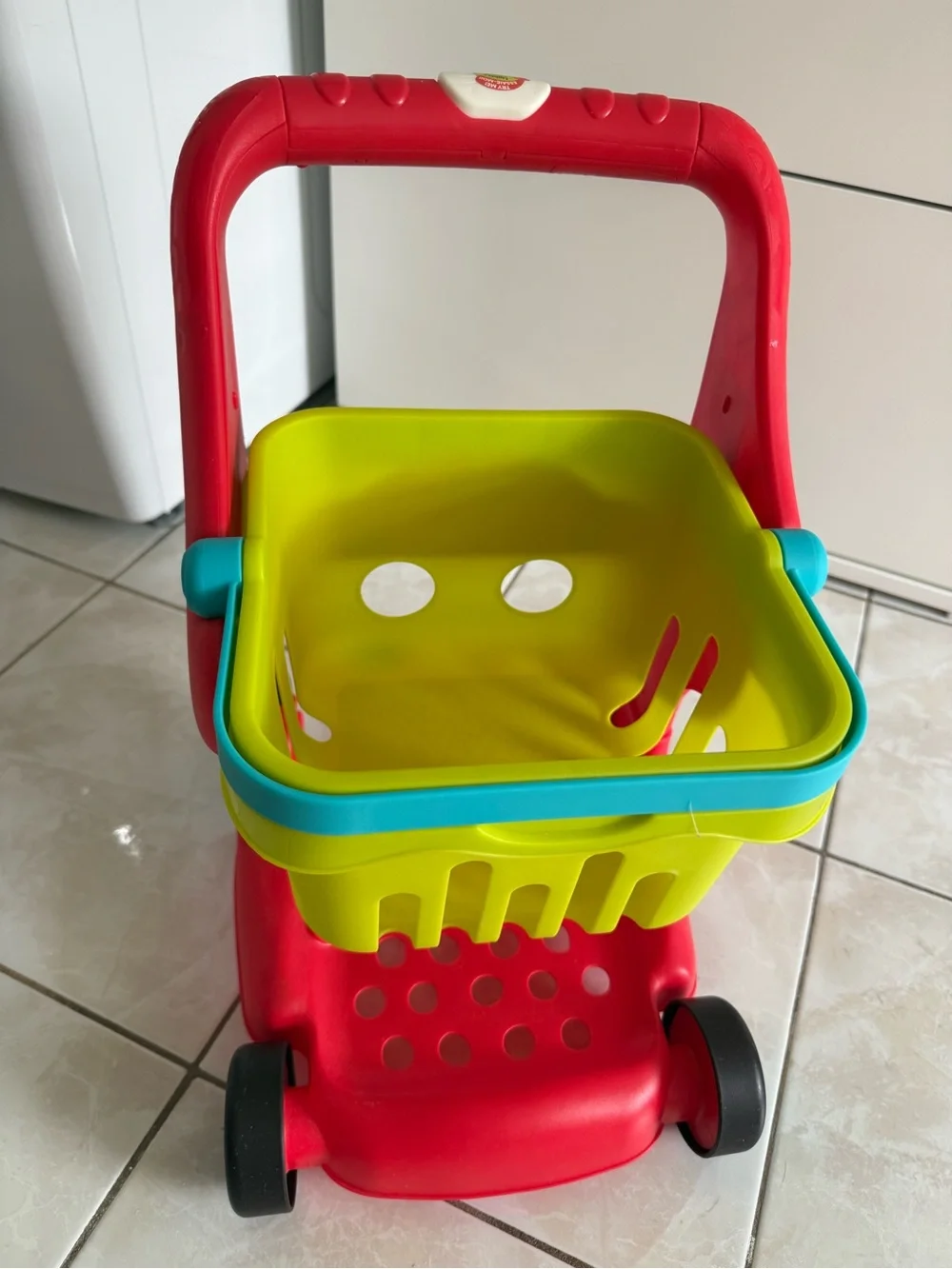 Kids Red and Lime Play Shopping Cart - Toy Push Cart